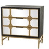 Gabinete de metal con espejo con 3 cajones dorado y negro 32x32"