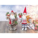 Santa claus de pie traje rojo con gris con perro de peluche y bolsa de regalos 6.5x15x4.3"