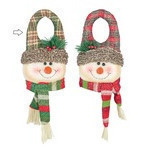 Colgador cabeza de muñeco de nieve con bufanda cuadrado verde 6x17x4"