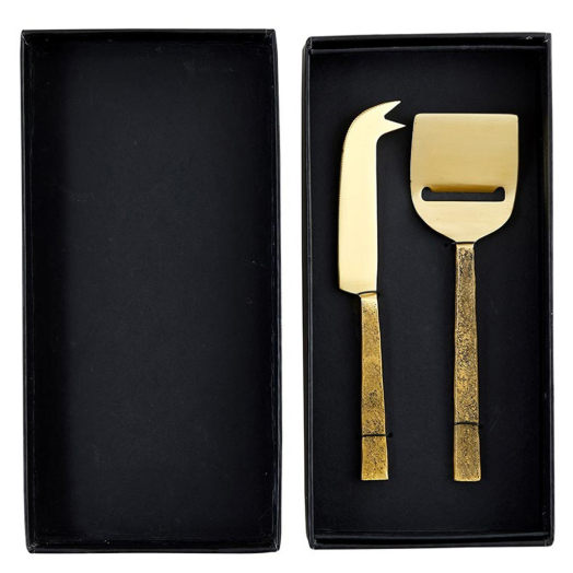 Set de 2 Piezas, Cuchillo y Espatula Dorada