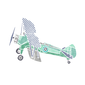 Cuaro decorativo avion vintage color verde con ala superior azul rayas diagonales 8 x 10plg