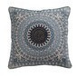 Cojin de algodón bordada en apliques de hojas celeste y azul 18"