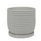 Maceta blanca con platillo diseño lineal y puntos 7.25 x 7.75 x 7.75"