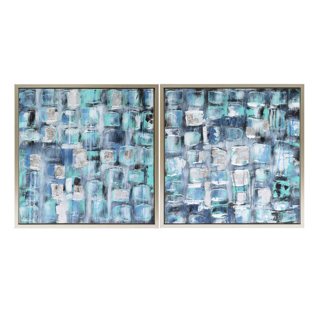 Pintura de oleo con cuadrado azules de 26 x 26"