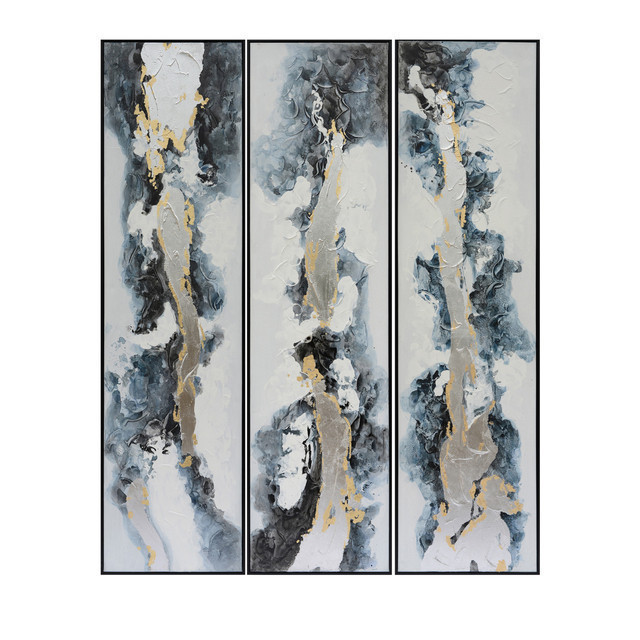 Pintura abstracta de oleo en tono blanco azul y gris 86 x 2 x 23"