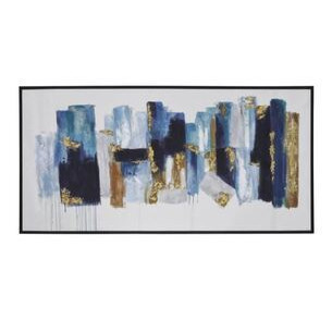 Pintura abstracta pintada a mano en tonos azul y dorado 64 x 1.5 x 32"