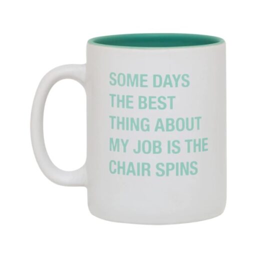 Taza blanca fondo verde the chair spins