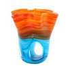 Vase decorativo diseño hueco al centro color celeste y naranja 7.5 x 7.5"