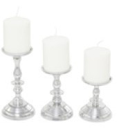 Set de 3 candelabros plateado de aluminio de 8"6" y 5"