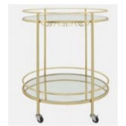 Carrito de bar circular 2 niveles con top de espejo 32"