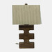 Lampara de mesa geometrica madera y beige 26"