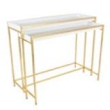 Set de consolas estructura dorada top de madera blanca 40" y 38"