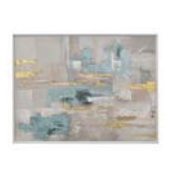 Pintura abstracta beige con turquesa y destello dorado acrilico en canvas con marco plateado 47.25"