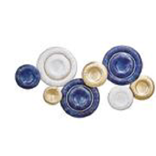 Decoracion de pared circular de metal color azul dorado y blanco de 36"