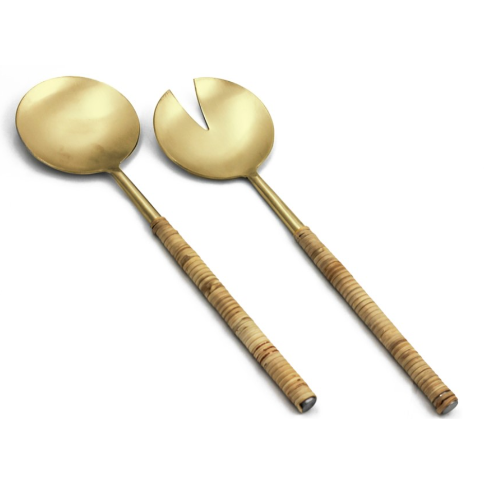 Set de 2 servidores dorados mango de jute 7"