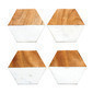 Set de 4 portavasos de marmol y madera hexagonal 4"