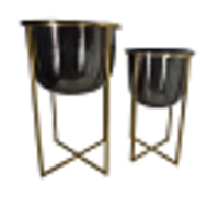 Maceta jardinera pequeña con soporte de metal y oro 21"