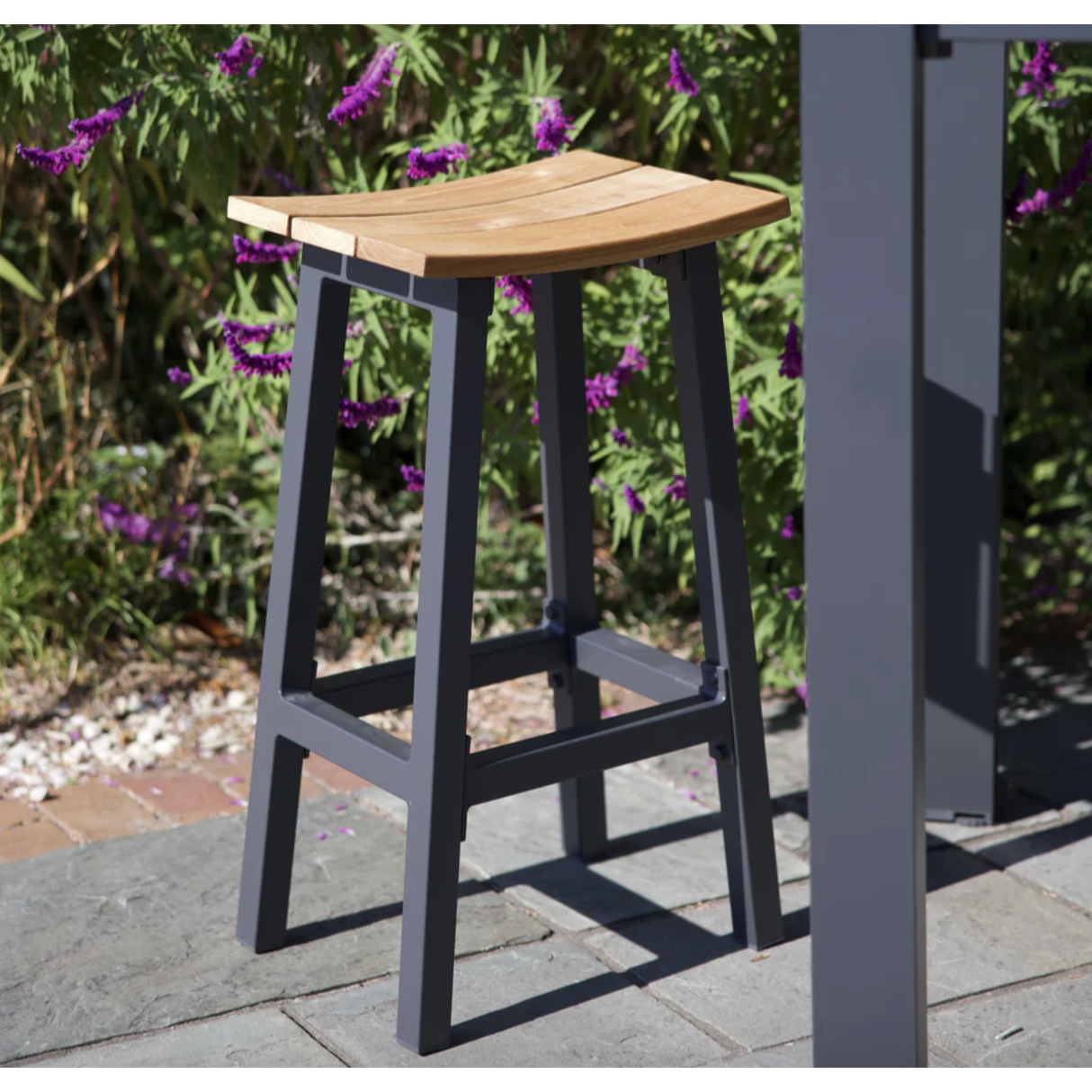 Taburete de bar Elba aluminio carbon y teca