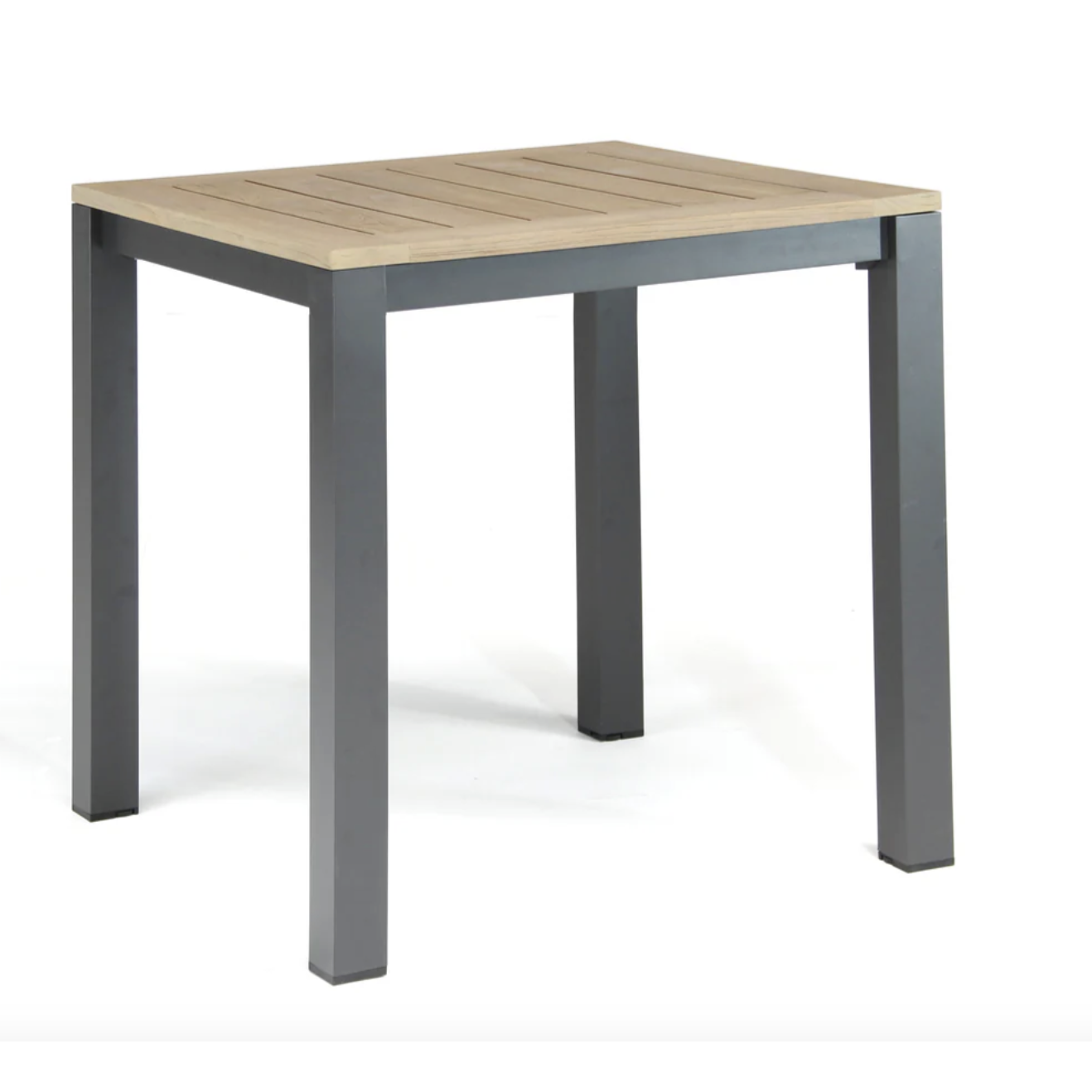 Mesa de bar Elba de aluminio color carbon  con top de teca