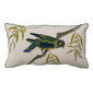 Cojin beige bordado de pajaro en rama de 22 x 12"