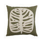Cojin verde bordado de hoja beige de 20"