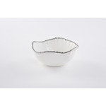 Bowl grande para ensalada color blanco orilla plateada de porcelana 10.5" x 10" x 4.5"