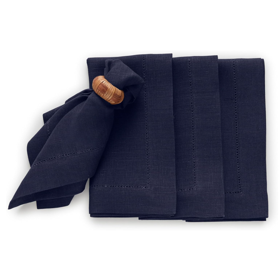 Set de 4 servilletas lino azul negro