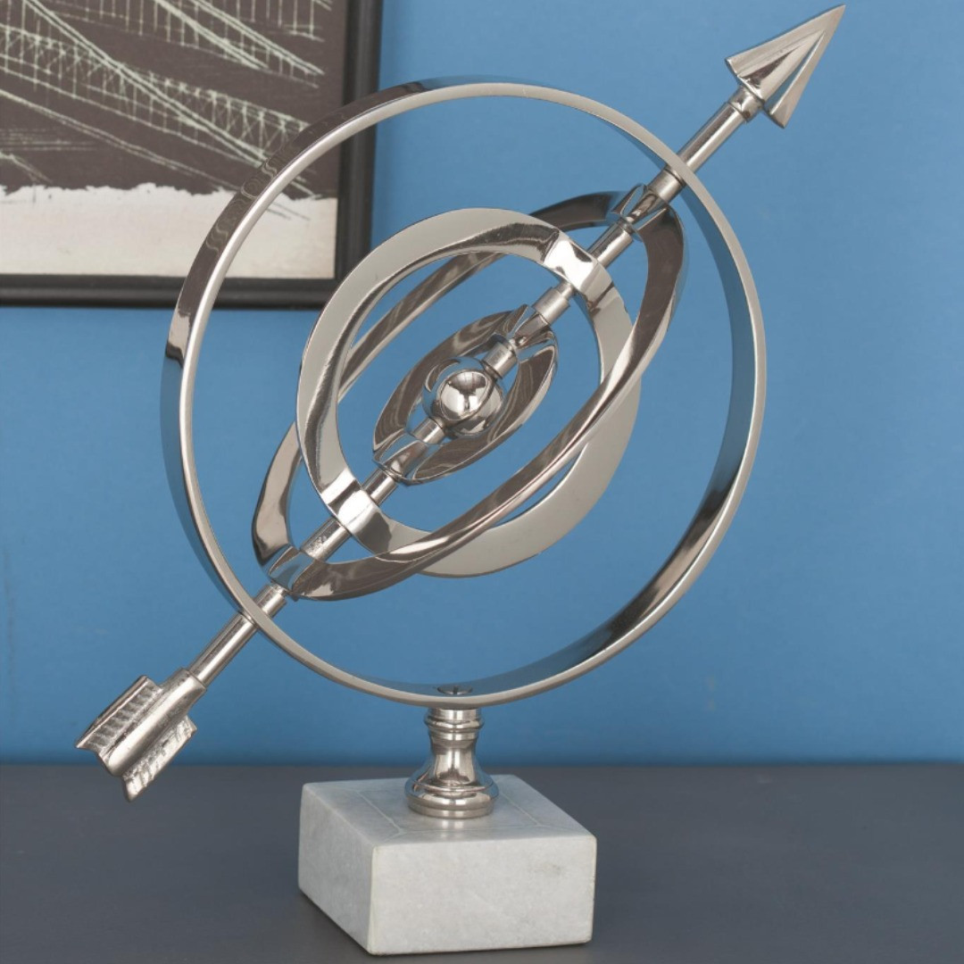 Esfera armilar de aluminio con base de marmol 10 x 12″