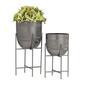 Set de 2 macetas de metal diseño lineal plateado 12" y 9"