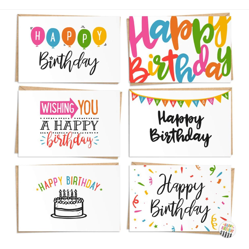 Tarjeta de feliz cumpleaños diseño variado con sobre y sticker 4 x 6"