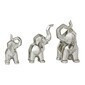 Set de 3 esculturas de elefantes de porcelana plateada 12", 11" y 8"