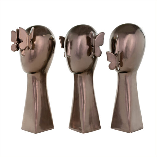Set de 3 esculturas con mariposas de cuarzo bronce 5"x6"x15.5"