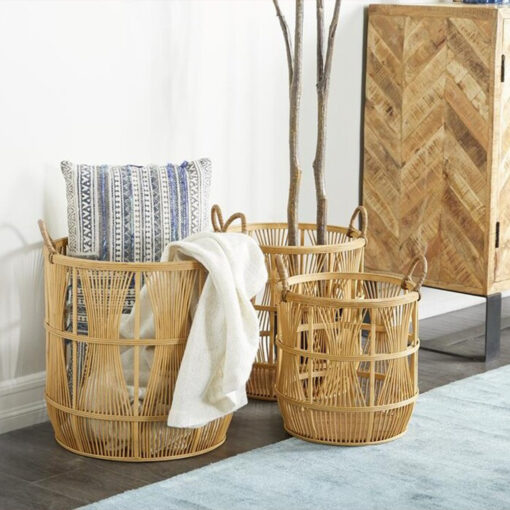 Cesta de almacenamiento madera marron con asas 15"