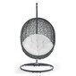 Columpio de mimbre  con forma de lagrima  color gris con cojin blanco medidas 40"x 43.5"x77"