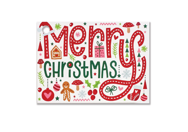 Etiquetas Presente Natal | Tipográficas Merry Christmas | 25 Unidades Com Fita