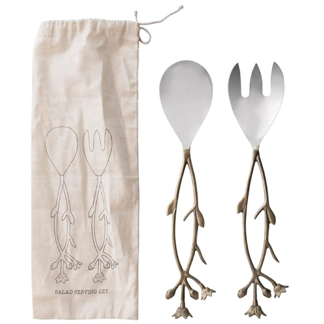 Set de 2 Servidores para Ensalada de Acero Inoxidable con Agarradero de Flor