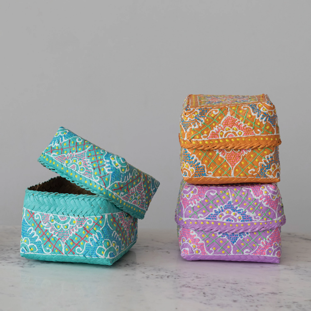 Canasta de Bambú Pintada a Mano