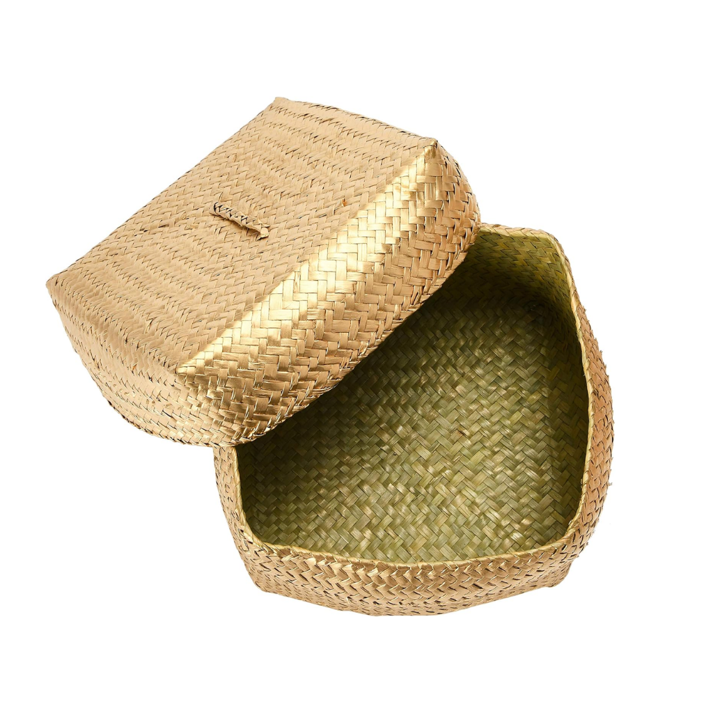 Cesta Tejidas a Mano con Tapa Dorada Grande