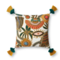 Cojin con bordado abtracto y borlas 18 x 18"
