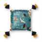 Cojin aqua bordado cine con borlas 18 x 18"