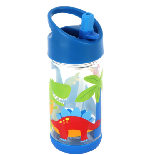 Botella para niño con decoracion de dinosaurio color azul