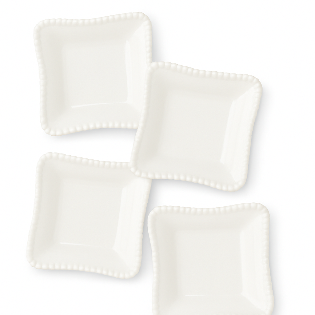 Set de 4 Platos Cuadrados Crema, Perlette