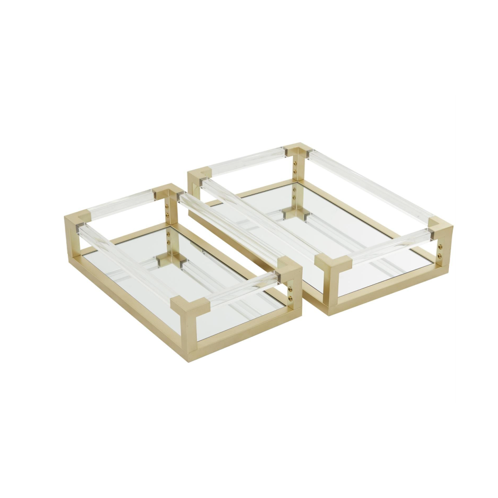 Bandeja de Espejo con Asas Doradas