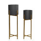 Set de 2 macetas de metal negra estructura dorado 11" y 32"