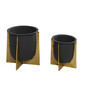 Set de 2 macetas de metal negra soporte dorado 9" y 7"
