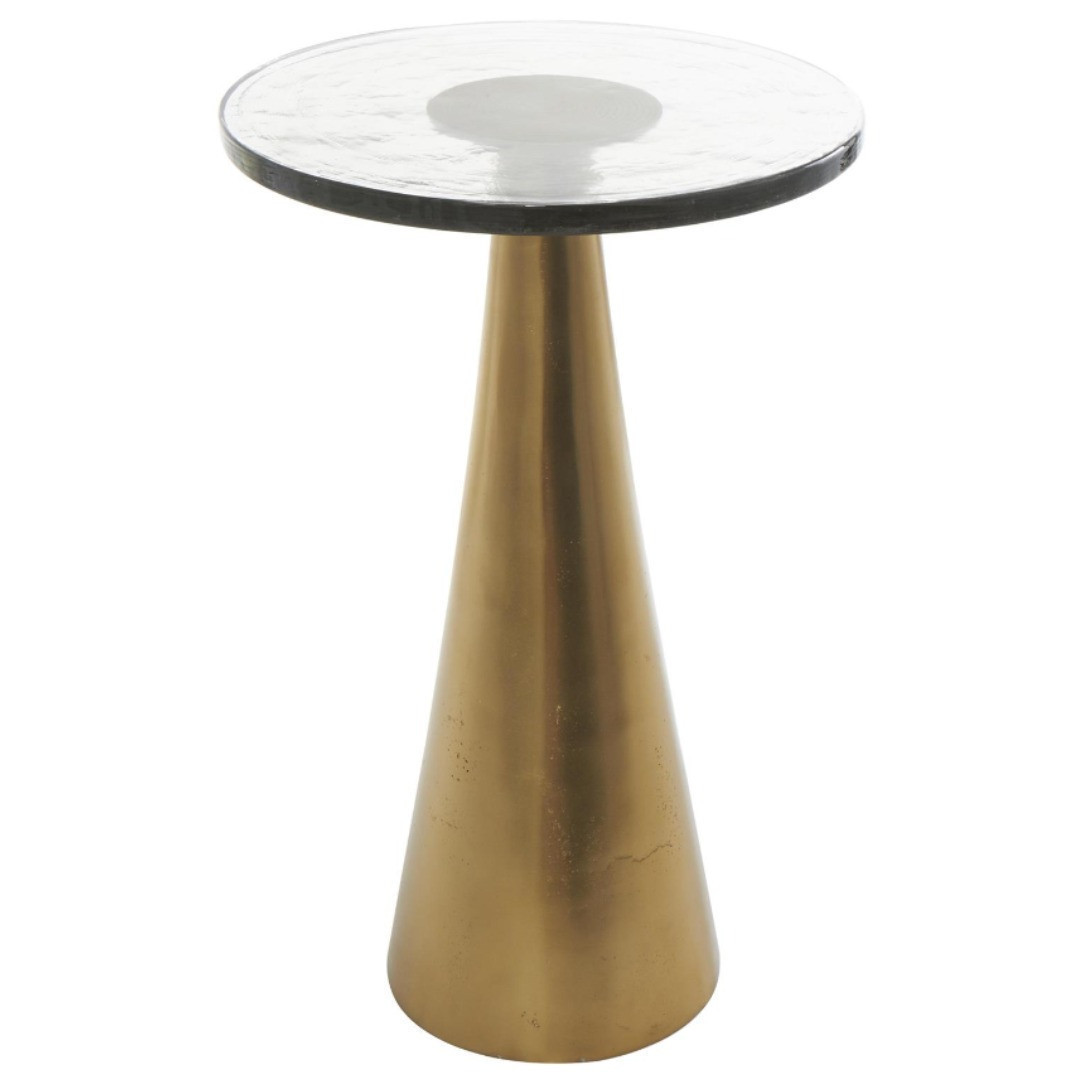 Mesa auxiliar top de cristal y aluminio con acabado dorado 20"