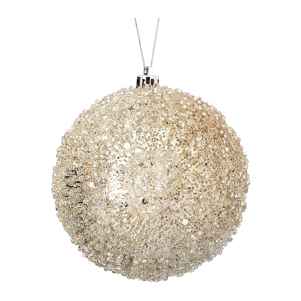 Esfera color champagne metalico nevada 4″