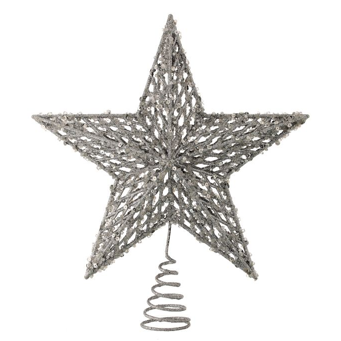 Estrella para punta de arbol color plateado 13″