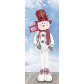 Muñeco de nieve de pie con letrero "welcome" medidas w8 x 65-72 x 10" gorro redondo