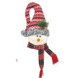 Colgante cabeza muñeco de nieve con gorro de rallas y bufanda cuadros